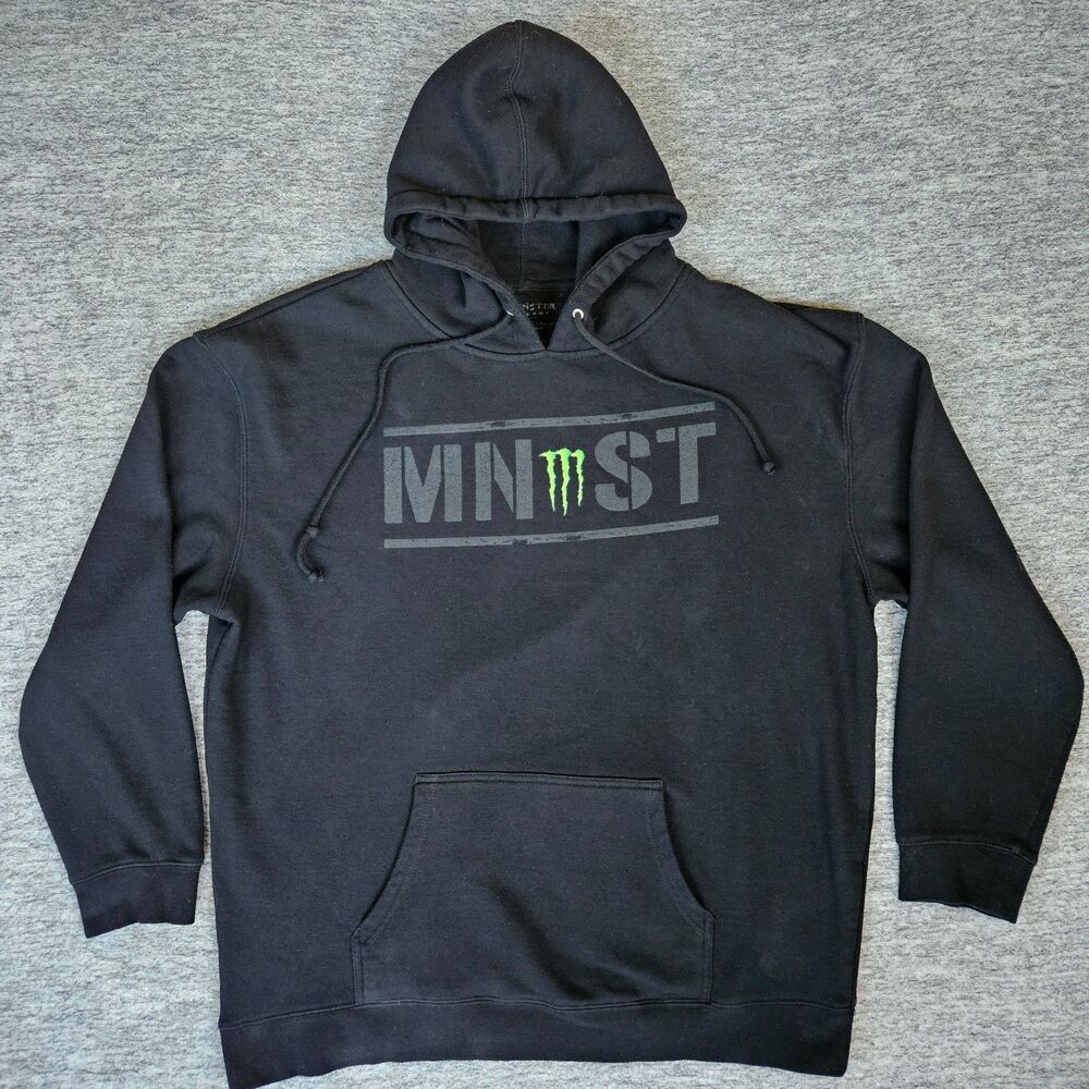 Monster Energy Hoodie Men's XXL 2XL Black Pullover Sweatshirt Drawstrings Y2K